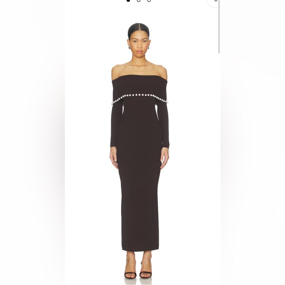 Off-Shoulder Black Pearl-Trim Knit Dress
